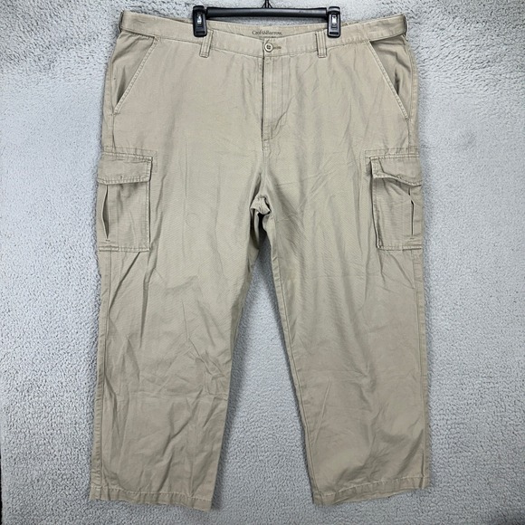 Croft Barrow Mens Cargo Pants 44X30‎ Beige Flat Front Utility Pocket Classic Fit